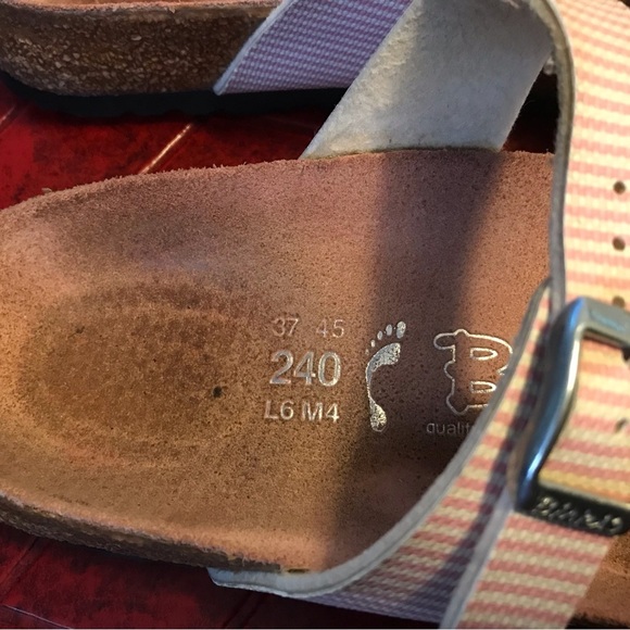 Birkenstock Birki's Sydney Double Strap Sandals PINK and White Pin Stripped - Picture 2 of 9
